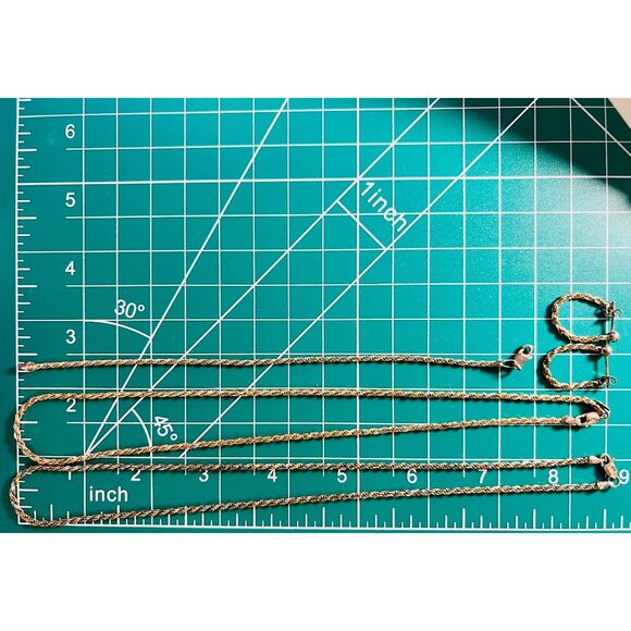 925 Silver Two Tone Italy Diamond Cut Rope Chains 2 Necklaces Earrings Bracelet - Picture 5 of 5